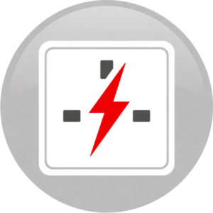 Electrical socket icon with lightning bolt representing electrician services